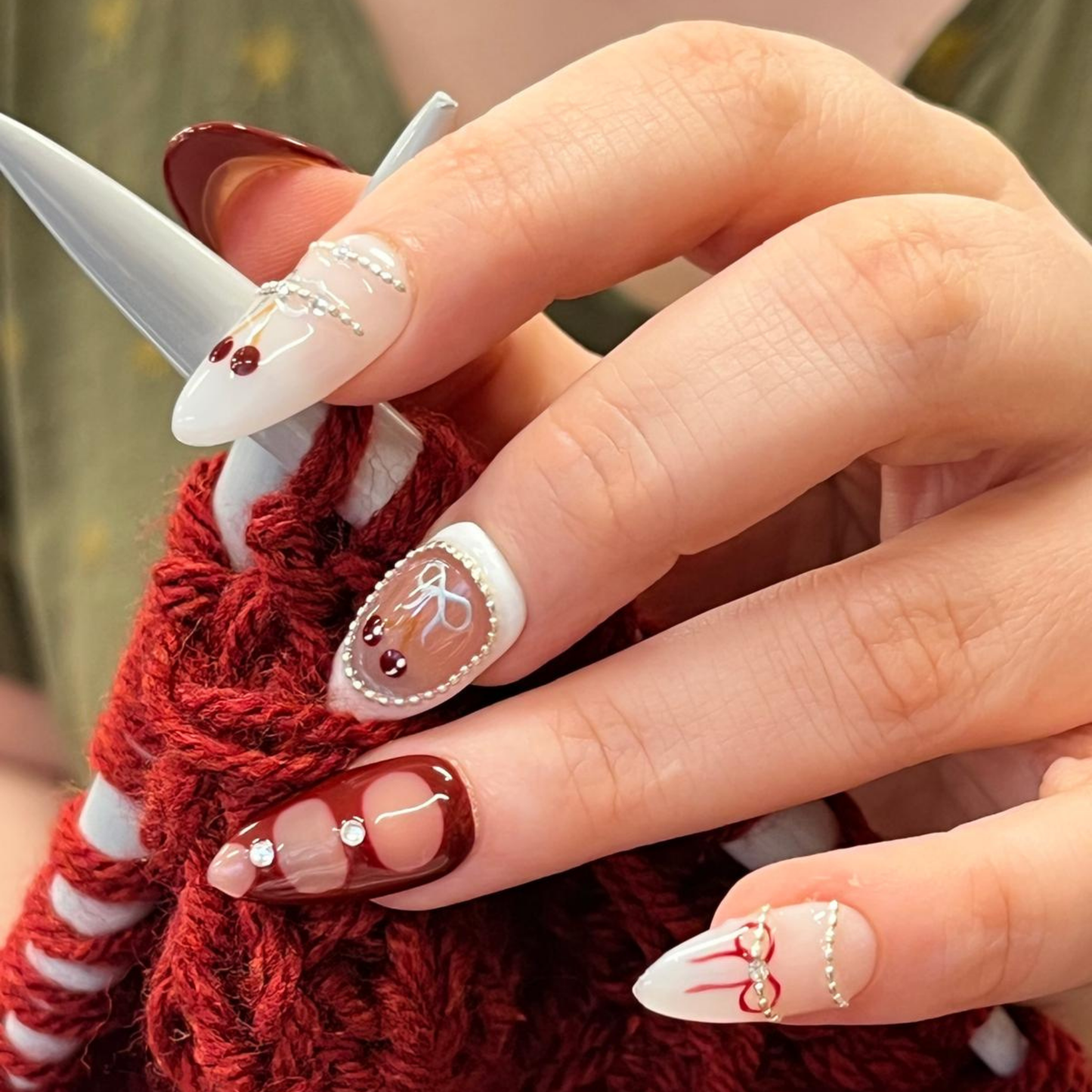 Cherry Ribbon — Press-On Nails