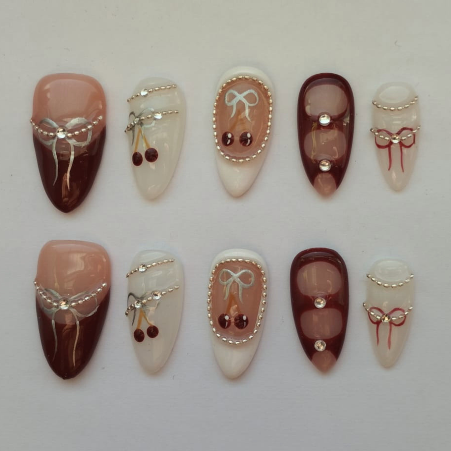 Cherry Ribbon — Press-On Nails